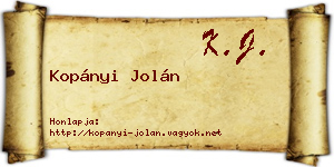 Kopányi Jolán névjegykártya